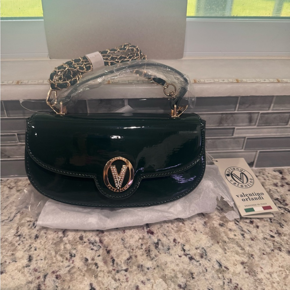 Valentino Orlandi Forest Green Crossbody with Removable Strap Style NWT MSRP$210 - Picture 1 of 10